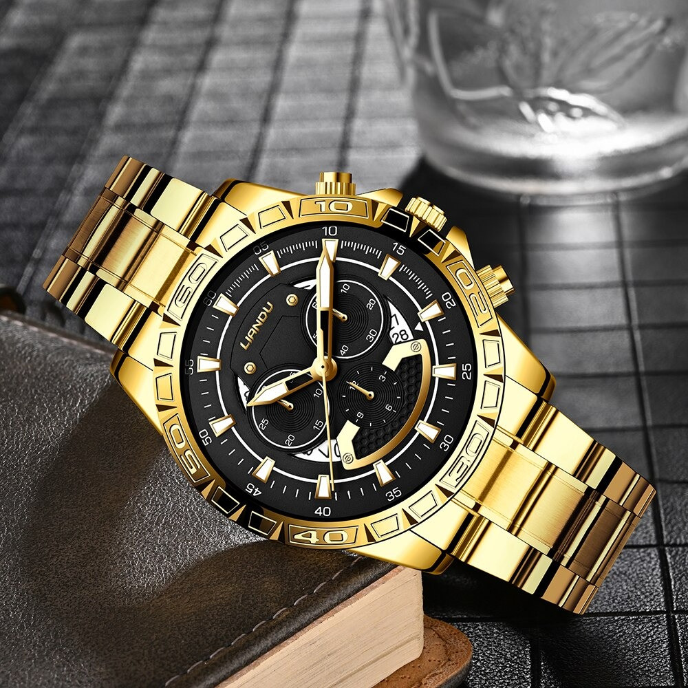 LIANDU Top Brand Luxury Men Fashion Quartz Watch Stainless Steel WristWatch