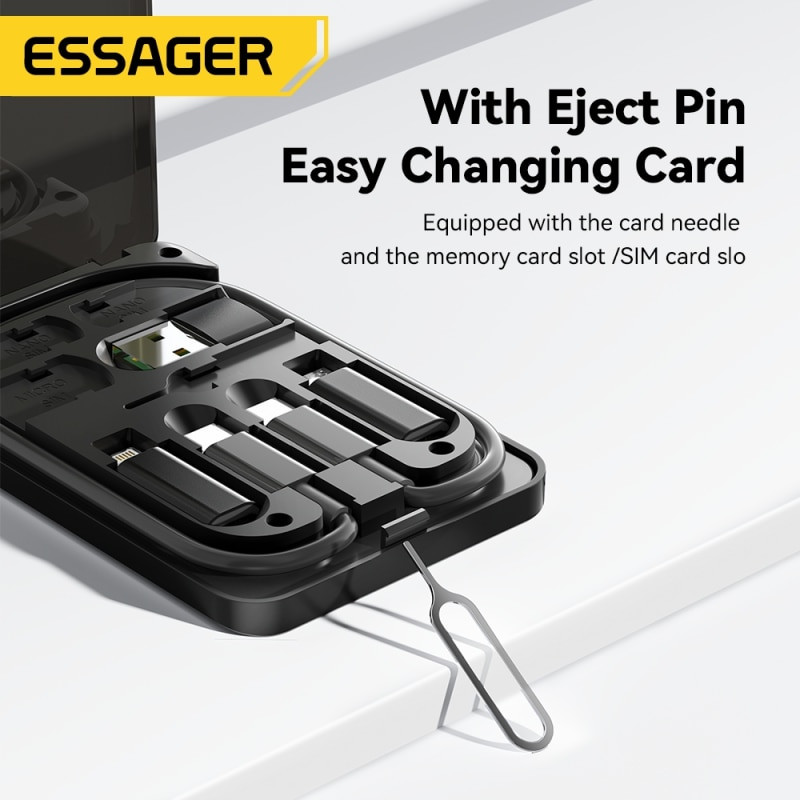 Essager 4 in 1 USB C Cable PD 60W Fast Charging Data Micro Cable With Holder Storage Box