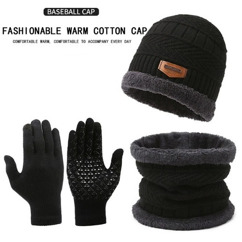 Windproof Hat Outdoor Travel Leisure Winter Scarf Gloves Three-Piece Neck One Plus Cashmere Warm Winter Knitted Hat