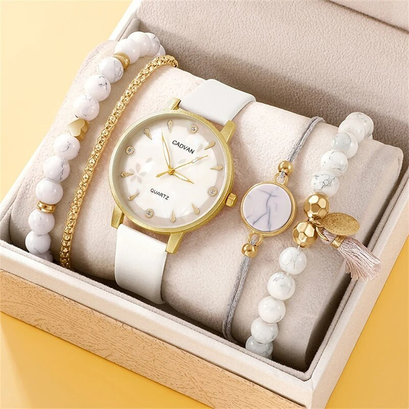 Luxury Women Bracelet & Quartz Watches For Women Leather Watch Ladies White Dial Watch & Bracelets