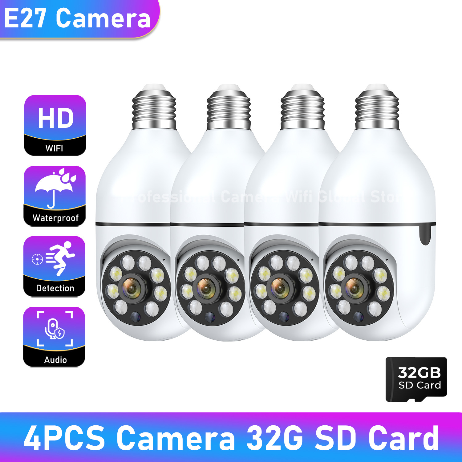 1/2/4PCS E27 Bulb Wifi Camera Surveillance Night Vision Full Color Ai Human Tracking 4X Digital Zoom Video Camera