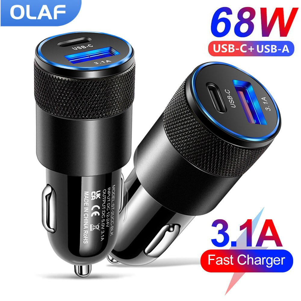 68W PD Car Charger USB Type C Fast Charging Car Phone Adapter Quick Charger Olaf