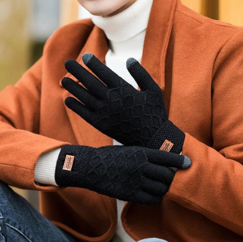 Autumn Winter Version of The Touch Screen Knitted Wool Plus Velvet Thickening Outdoor Riding Gloves