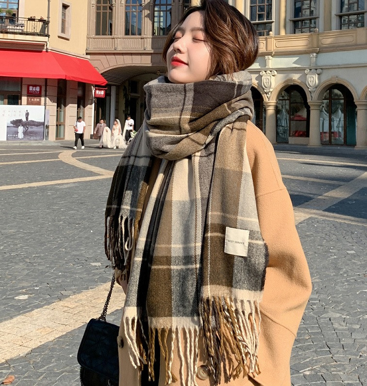 Scarf female winter Korean version of everything with British classic checker