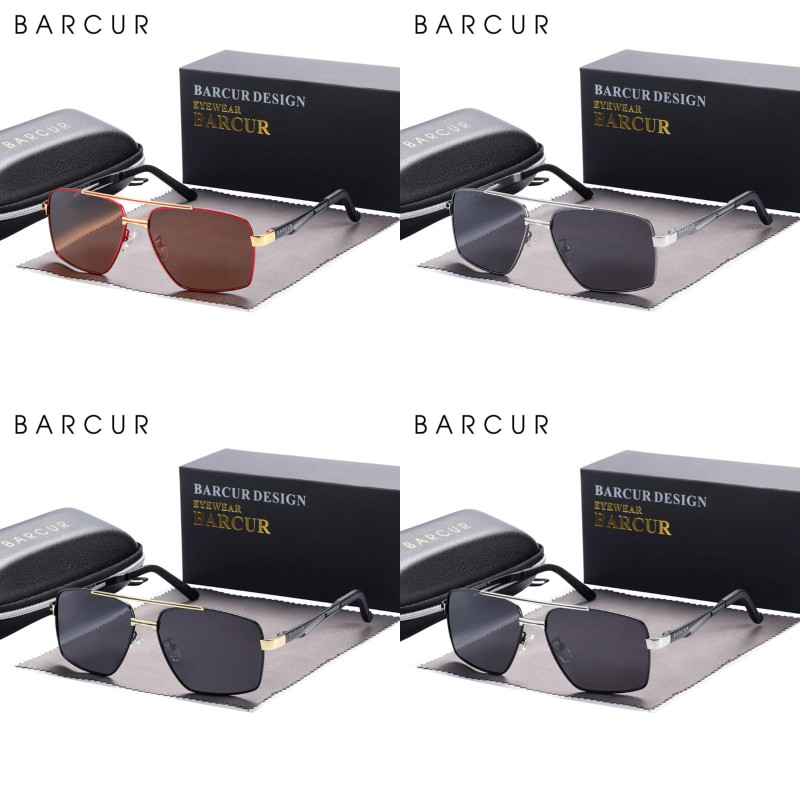 BARCUR Pilot Style Metal Frame Brand Sunglasses Men HD Polarized Sun Glasses Mirror UV400