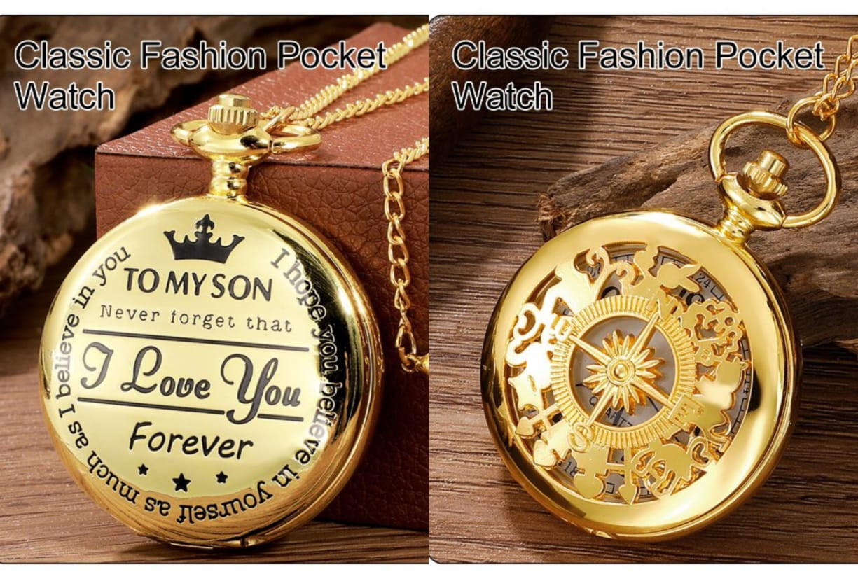 Antique Pocket Watch Gold Case Necklace Pendant Clock Chain Mens & Women